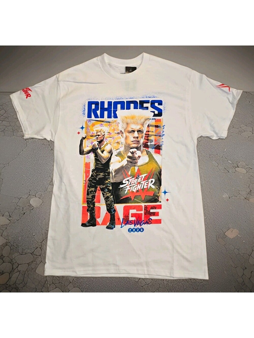 WWE Authentic Cody Rhodes Street Fighter Las Vegas 2026 White Shirt Size M